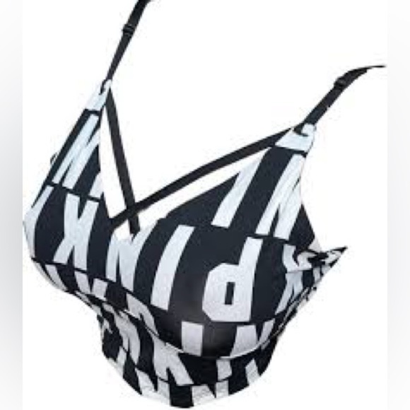 PINK Victoria's Secret Other - Victoria's Secret Pink Ultimate Unlined Strappy Logo Bra Color Black/White XS